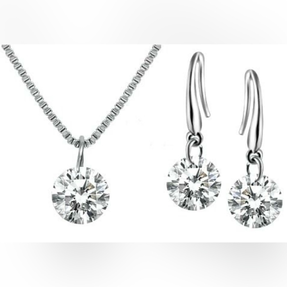 1.40ctw White Sapphire Necklace and Drop Earrings Set